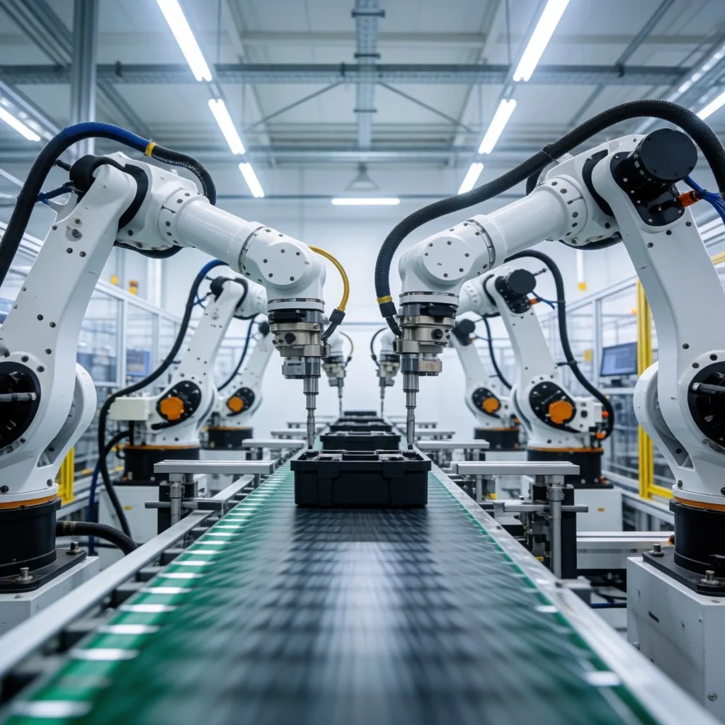 Otomatik üretim hattı ve robotik kollar